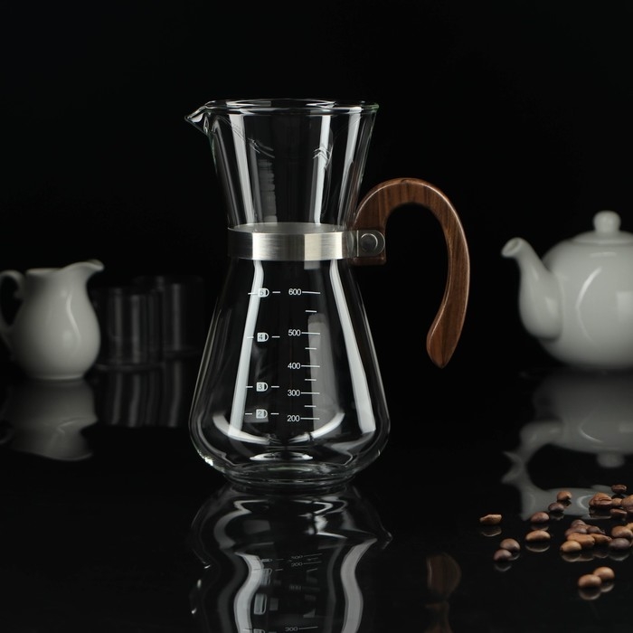 Кемекс стеклянный с мерной шкалой «Типика», 600 мл, с деревянной ручкой Кемекс стеклянный с мерной шкалой «Типика», 600 мл, с деревянной ручкой