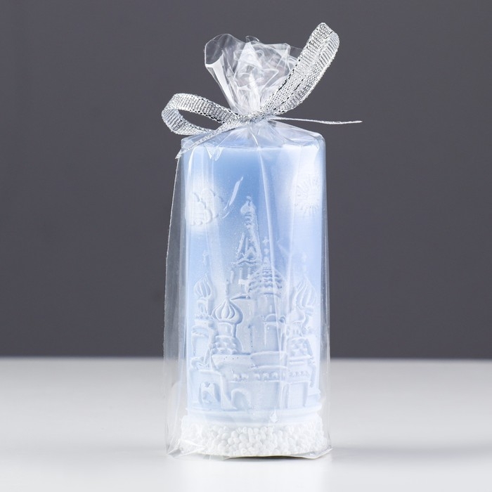 Свеча - цилиндр "С Рождеством!", 4,7×10 см, голубая