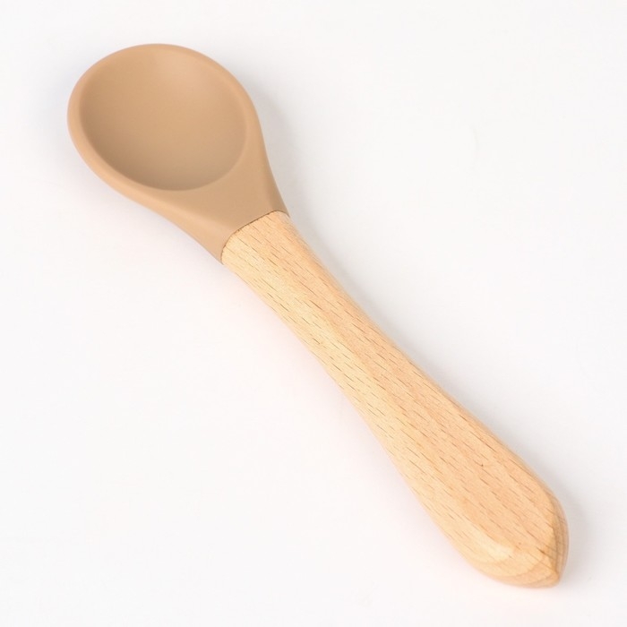 Тарелка детская на присоске, ложка, M&B, бежевый Тарелка детская на присоске, ложка, M&B, бежевый