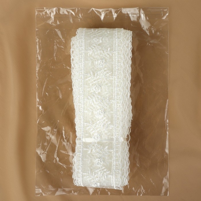 Кружево на сетке, 50 мм × 11 ± 1 м, цвет айвори Кружево на сетке, 50 мм × 11 ± 1 м, цвет айвори