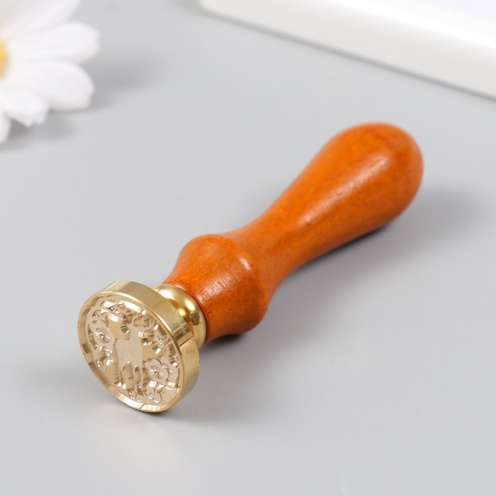 Печать для сургуча с деревянной ручкой "Олень в цветущем лесу" 9х2,5х2,5 см