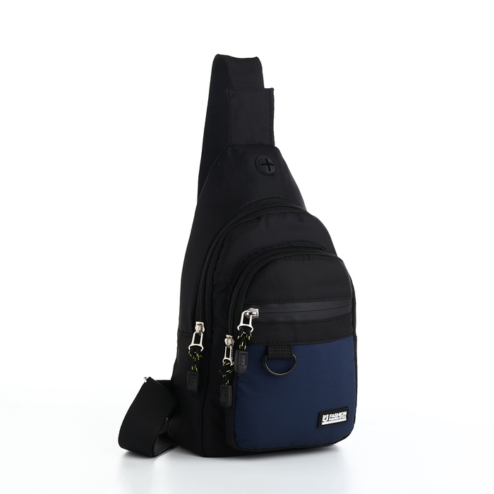 Сумка-слинг из текстиля, 3 наружных кармана, цвет синий Сумка-слинг из текстиля, 3 наружных кармана, цвет синий