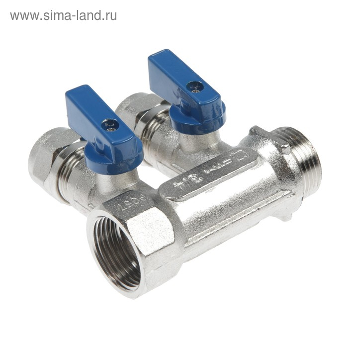 Коллектор  Коллектор "СТМ", 3/4"х16 мм, 2 выхода, с шаровыми кранами, для м/п труб, никелированный