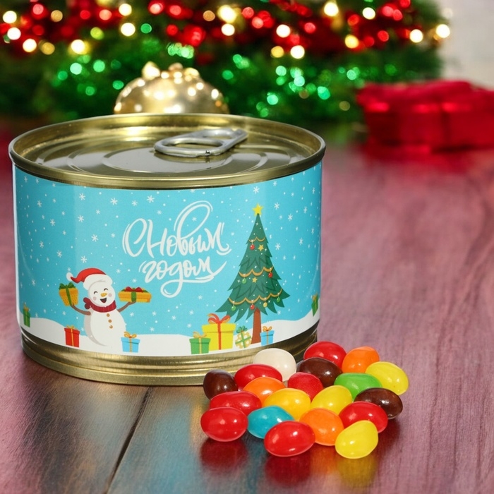 Новый год. Мармеладные бобы  Новый год. Мармеладные бобы "Снеговик", в консервной банке, 100 г