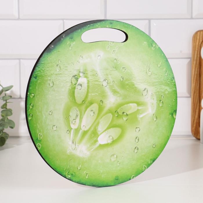 Доска разделочная и сервировочная круглая кухонная "Огурец в разрезе", 25,5 см