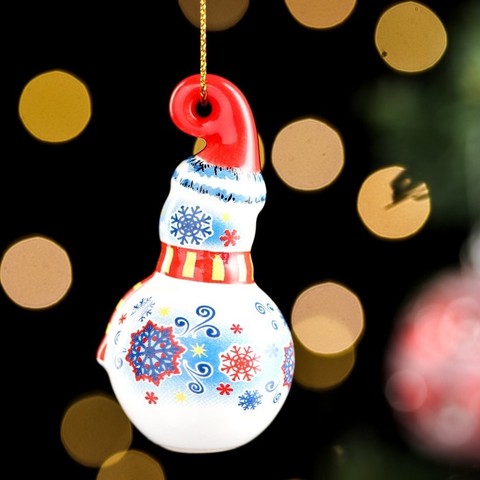 Ёлочная игрушка Ёлочная игрушка "Снеговик", 6см, керамика