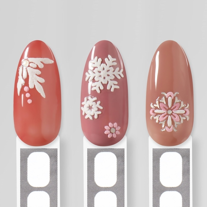 Новый год! Наклейки для ногтей «Снежинки», объемные, цвет белый/розовый