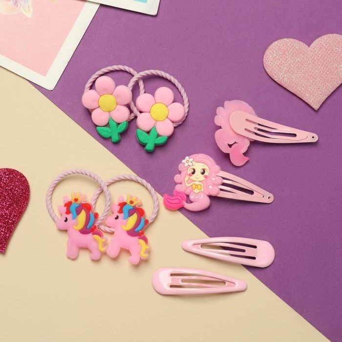 Набор для волос Набор для волос "Ванилька" (4 резинки, 4 невидимки) русалочки, розовый