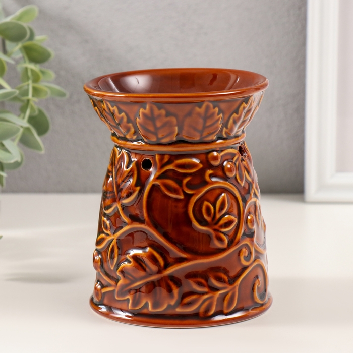 Аромалампа керамика  Аромалампа керамика "Растительный узор" карамель 9,5х9,5х12 см