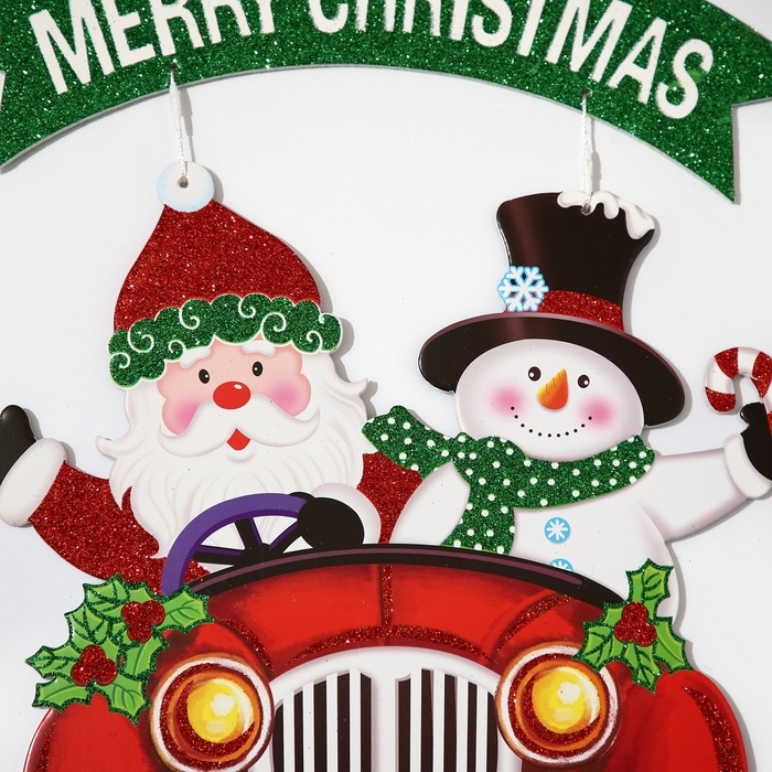 Декоративное украшение (подвеска)  Декоративное украшение (подвеска) "Дед мороз и снеговик на автомобиле" 40х34 см