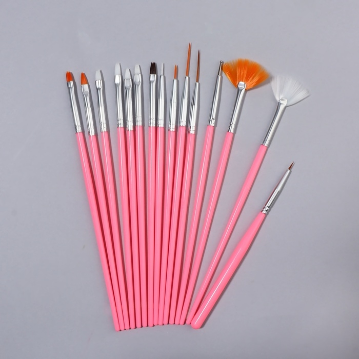 Набор кистей для наращивания и дизайна ногтей, 15 шт, цвет розовый Набор кистей для наращивания и дизайна ногтей, 15 шт, цвет розовый