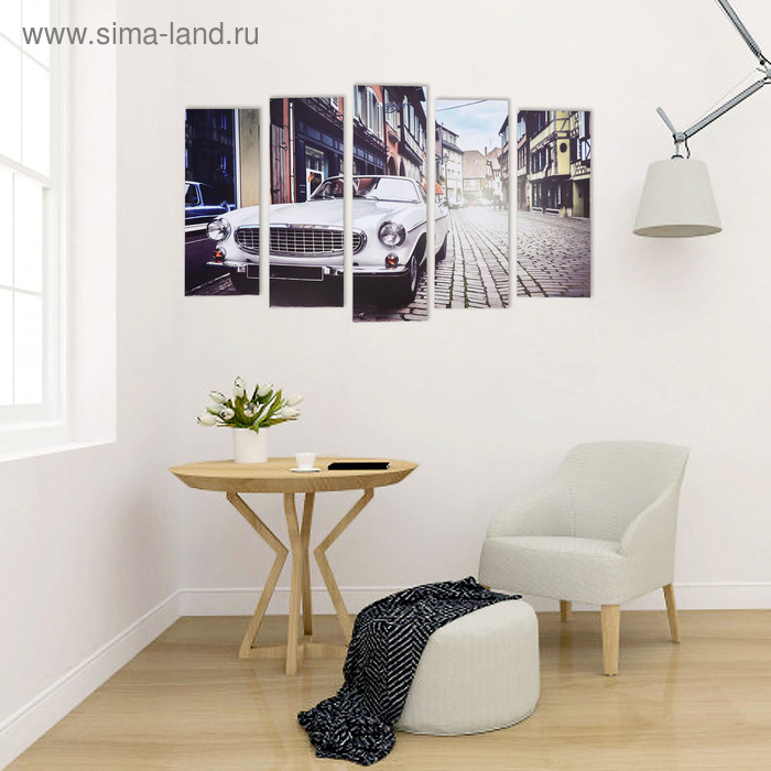 Картина модульная на подрамнике  Картина модульная на подрамнике "Белый автомобиль" (2-25х63; 2-25х70; 1-25х80) 125х80см