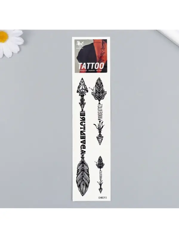 Переводная тату на тело чёрная «Стрелы с перьями», 20.8×4.7 см