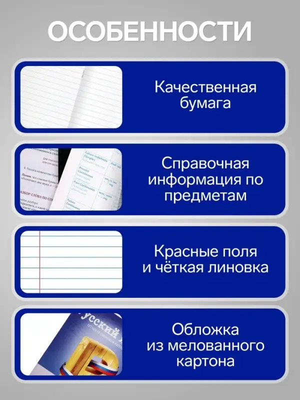 Предметная тетрадь по русскому языку Calligrata &laquo;Предметы&raquo;, 36 листов, в линейку, со справочным материалом, обложка из мелованного картона