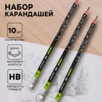 Карандаши чернографитные &laquo;Геометрия&raquo;, набор 10 штук, НВ, с ластиками