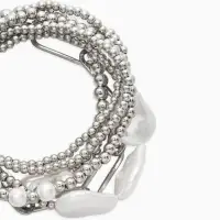 Набор браслетов &laquo;Жемчуг Барочный с цепями&raquo;, 7 шт. белый в серебре