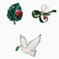 Броши "Голубь, листик, подснежник" (набор 3шт), цветной в серебре Броши "Голубь, листик, подснежник" (набор 3шт), цветной в серебре