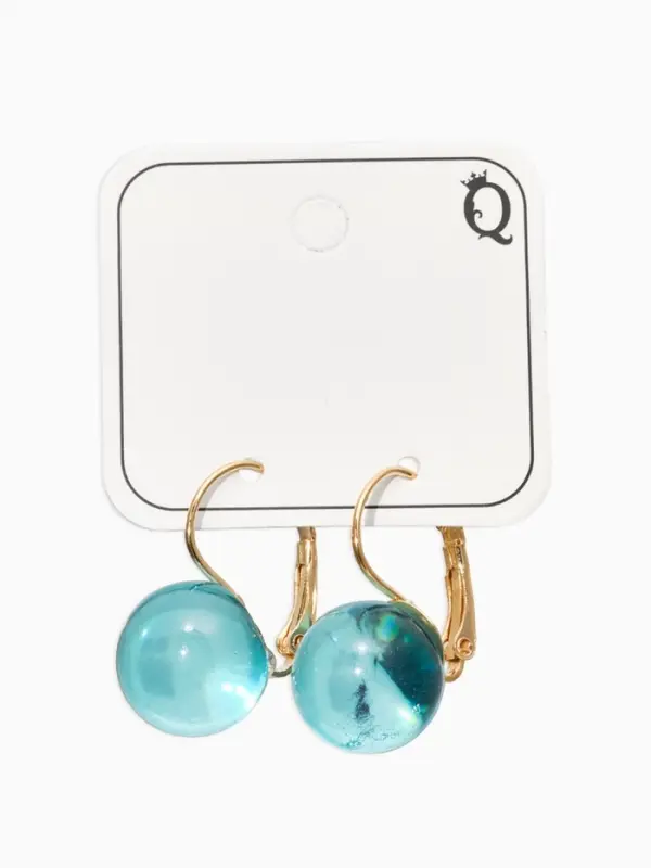 Серьги пластик "Шар №14", цвет морской в золоте