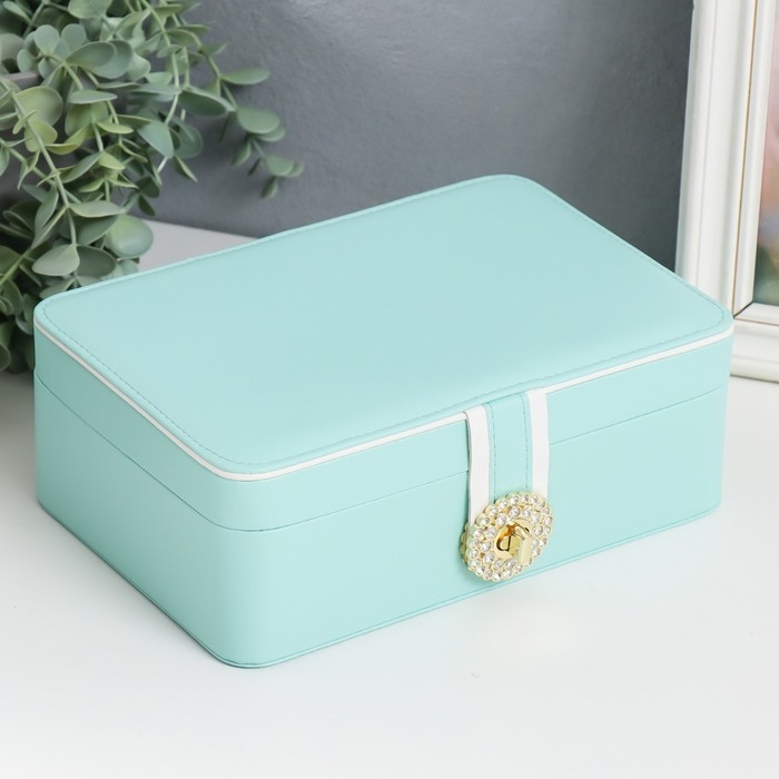 Шкатулка кожзам для украшений  Шкатулка кожзам для украшений "С пряжкой" мятная 24х18,5х9см