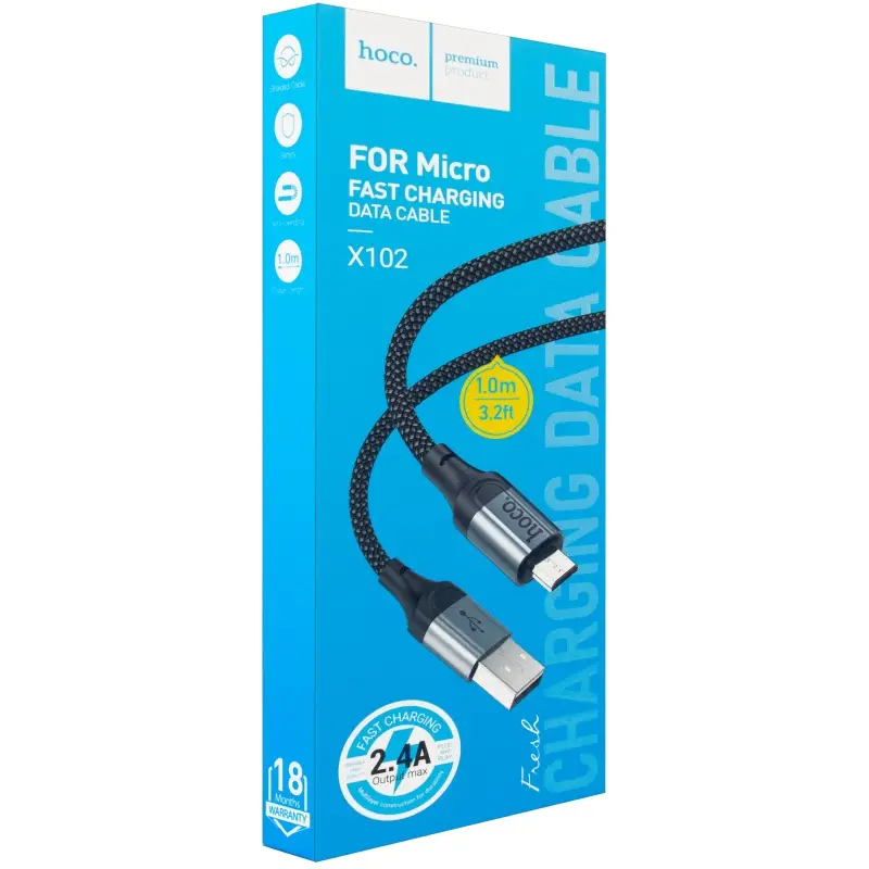 Кабель USB на MicroUSB 1M 2.4A X102 HOCO черный