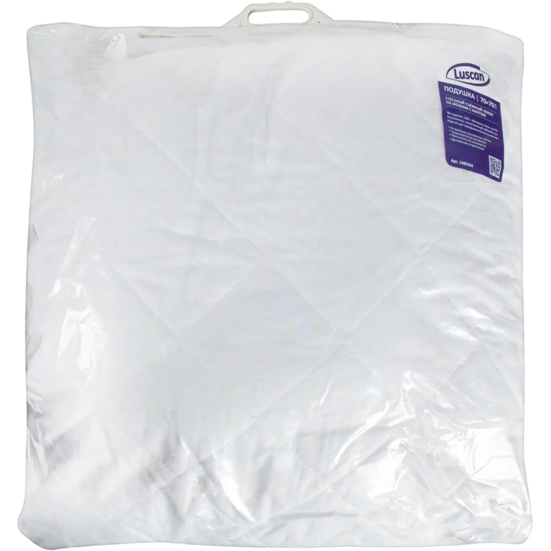 Подушка Luscan 70х70, стеганная, (иск. лебяжий пух/тик ПЭ), белые шашечки