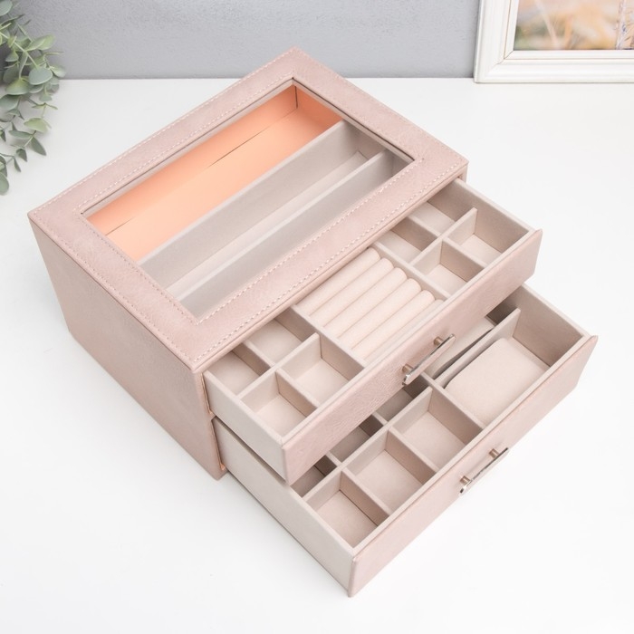 Шкатулка кожзам для украшений  Шкатулка кожзам для украшений "Эльба. Два яруса" розовая 25х18х14 см