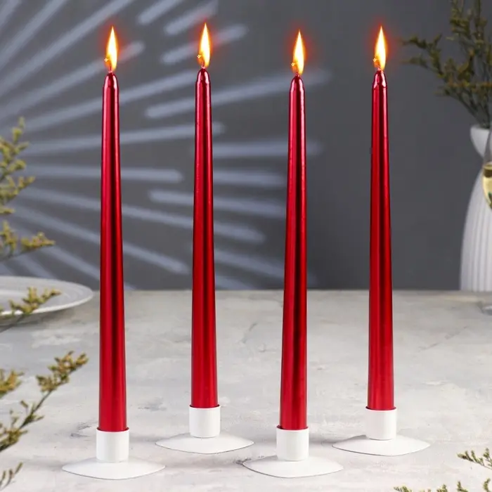 Набор свечей античных, 2.2&times;30 см, 4 шт., рубиновый металлик