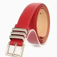 Ремень женский, 110&times;2.8 см, прямоугольная пряжка металл, серебристая, красный