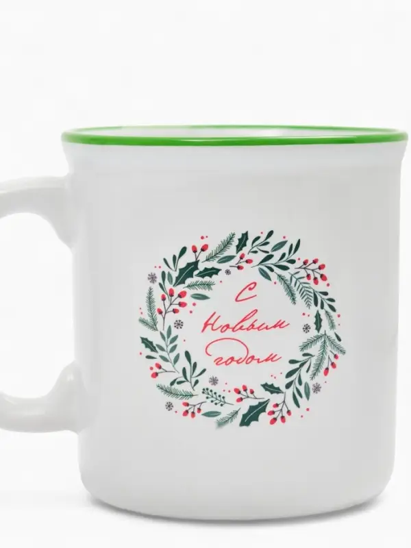 Кружка чайная новогодняя &laquo;Новогодний венок&raquo;, 340 мл