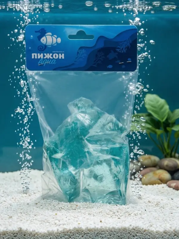 Декоративные камни для аквариума, 3-5 см, 500 г, необработанные, стекло, голубые