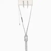 Набор 2 предмета: серьги, колье &laquo;Лёд&raquo;, загиб, белый в серебре, 40 см