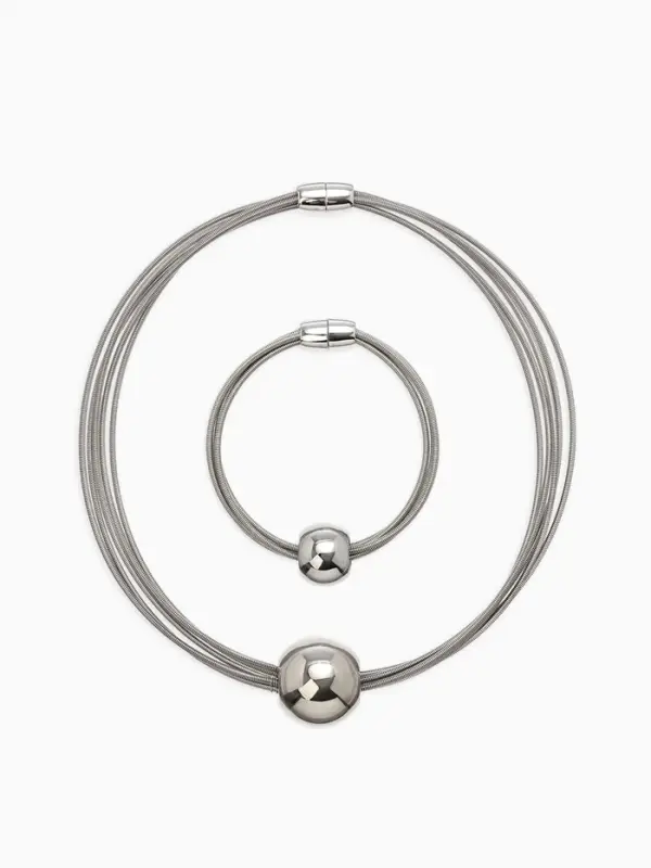 Набор 2 пред-та: колье, браслет Набор 2 пред-та: колье, браслет "Бусина на нитях", цвет серебро