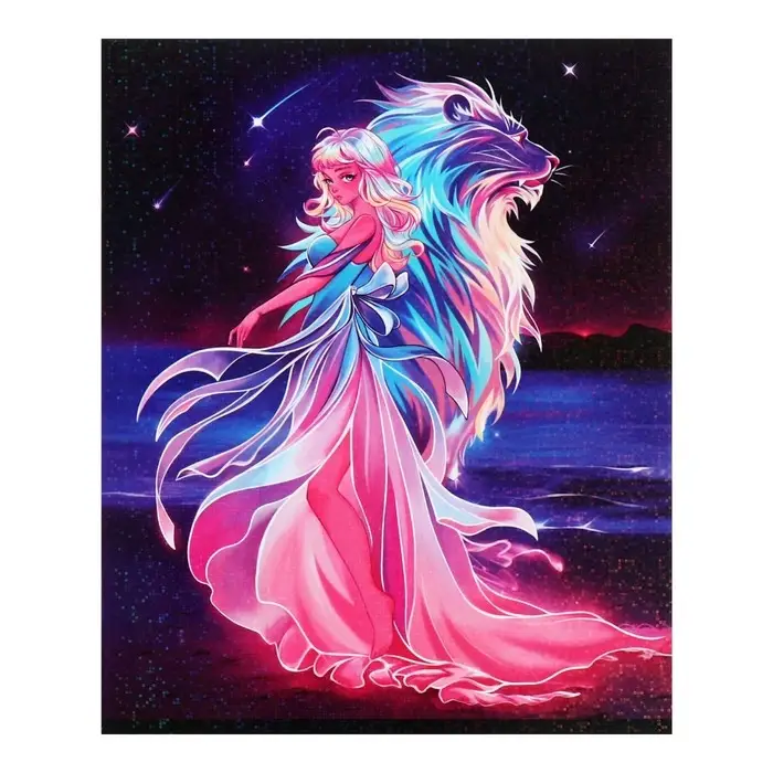 Комплект тетрадей из 5 штук 48 листов в клетку Calligrata TOP &laquo;Девушка и лев&raquo;, обложка мелованный картон, голографическая ламинация, блок офсет