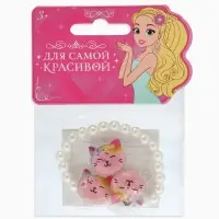 Набор детский &laquo;Выбражулька&raquo;, 2 предмета: клипсы, браслет, котик, белы-розовый