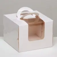 Коробка под бенто - торт с окном, белая, 13.5×13.5×10 см