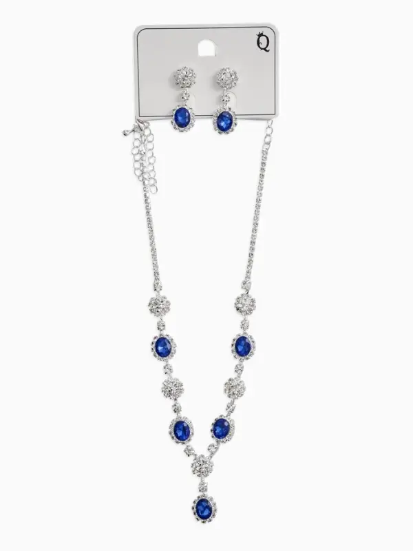 Набор 2 предмета: серьги, колье &laquo;Вечерний шик. Овал&raquo;, бело-ярко-синий в серебре