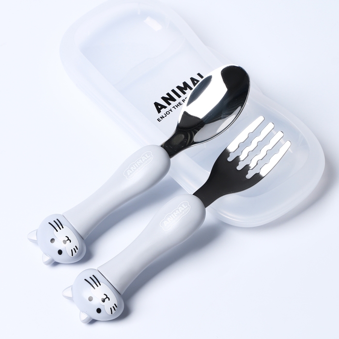 Набор детских столовых приборов в футляре «Котята», вилка, ложка Набор детских столовых приборов в футляре «Котята», вилка, ложка