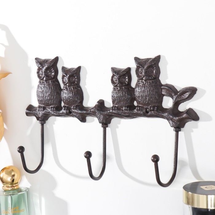 Крючки декоративные металл Крючки декоративные металл "Совушки на ветке" 27х5х15,5 см