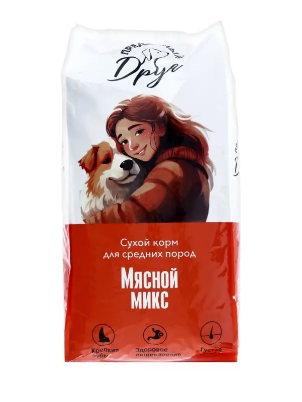 Сухой корм для взрослых собак Сухой корм для взрослых собак "ПРЕДАННЫЙ ДРУГ" Мясной микс 15 кг. Мешок