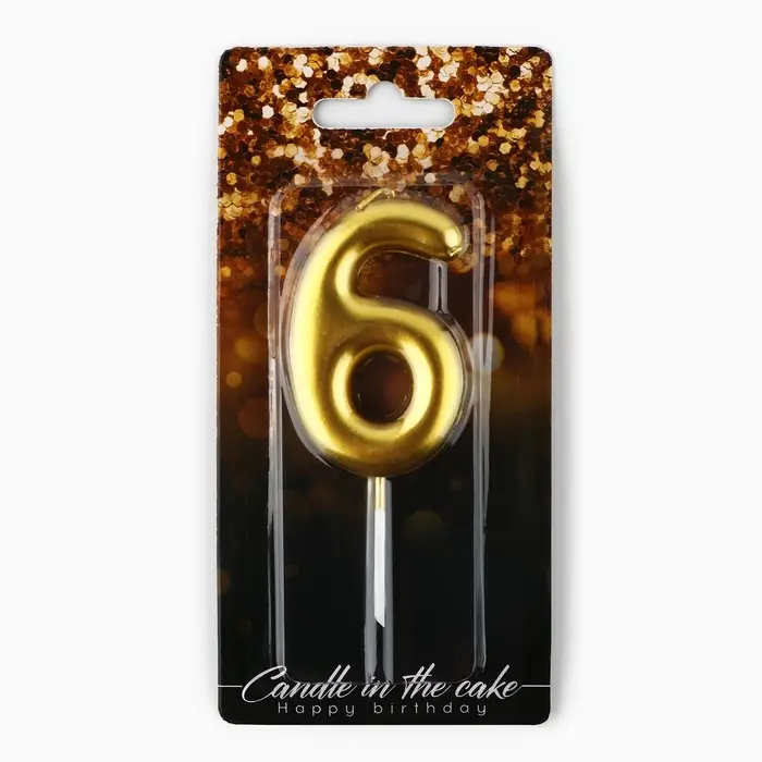 Свеча для торта, цифра &laquo;6&raquo;, золото, 9,5 х 4 см