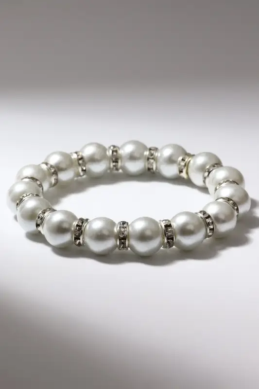 Браслет жемчуг &laquo;Невеста&raquo; со стразами, шар №10, цвет белый, d=5.5 см