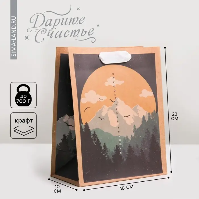 Пакет подарочный крафтовый, упаковка, «Горы», MS 18 х 23 х 8 см Пакет подарочный крафтовый, упаковка, «Горы», MS 18 х 23 х 8 см