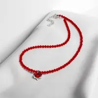 Чокер из бисера &laquo;Хрусталь&raquo;, сердце, красный в серебре, 36 см + 5 см доп, цепочка