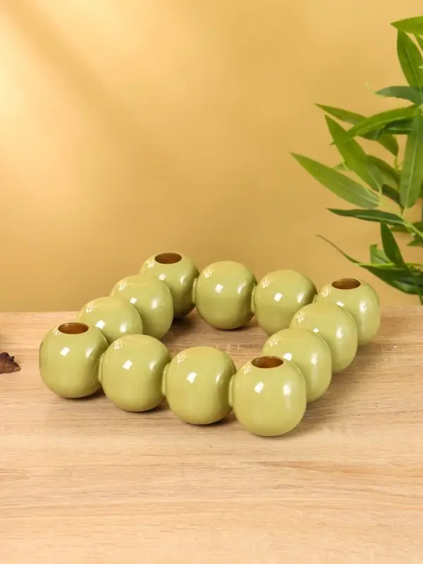 Подсвечник на 4 свечи «Бусы», с 12 сферами, 20.5×20.5×5.5 см, оливковый