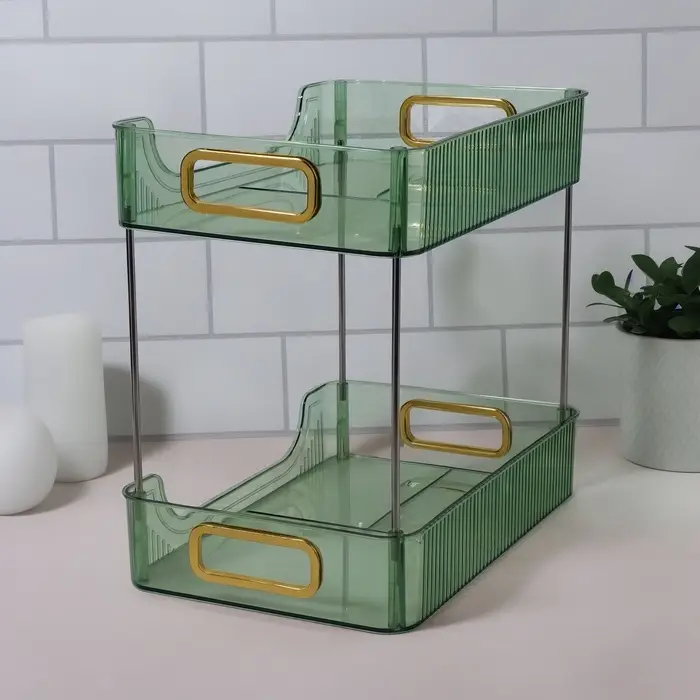 Органайзер для хранения, с ручками, 2 секции, 31&times;20&times;29 см, цвет зелёный, золотистый