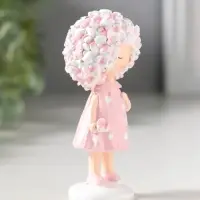 Сувенир полистоун "Малышка с цветочной шевелюрой в розовом платье" 4,5х4х9 см