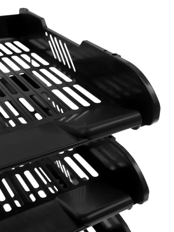 Набор лотков для бумаг, 3 штуки, горизонтальные, на металлических стержнях, чёрные