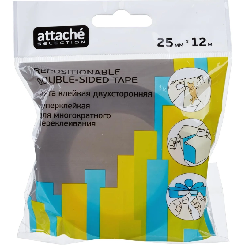 Клейкая лента канцелярская 2-х сторон,переклеив, 25ммХ12м