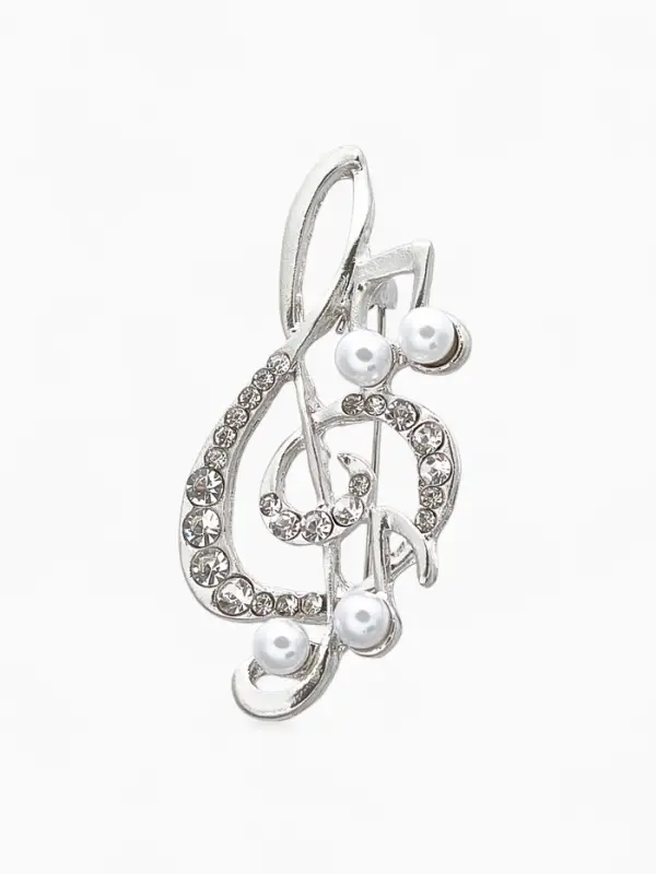Брошь &laquo;Скрипичный ключ с жемчужными нотками&raquo;, белая в серебре