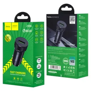 Переходник автомобильного зарядного устройства Z49A HOCO на USB 18W QC3.0 черный